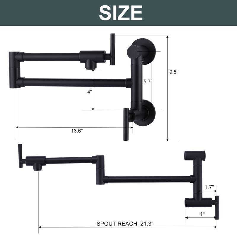 WOWOW Wall Mounted Pot Filler with Control Double Joint Swing Arm