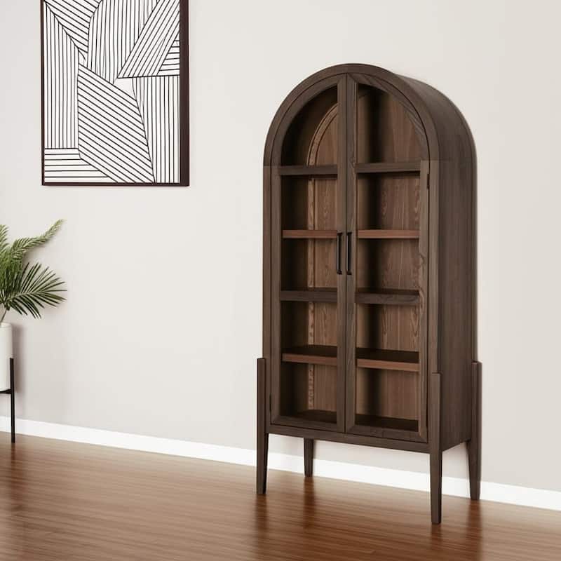 HomeRoots 39" Dark Brown and Light Brown Wood Curio Cabinet With Two Doors - Dark Brown