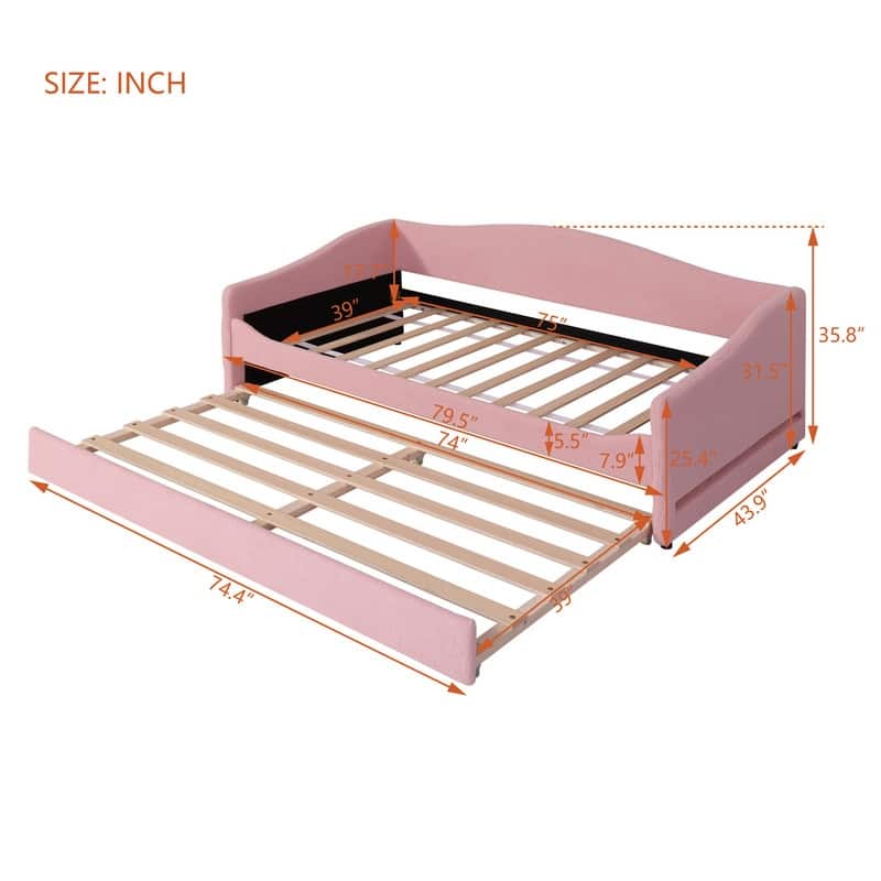 Teddy Fleece Twin Size Upholstered Daybed with Light and Trundle