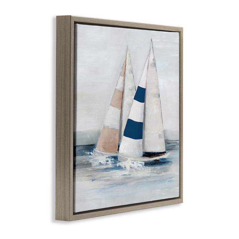 Stupell Striped Sailboat Duo Framed Floater Canvas Wall Art Design By Sally Swatland