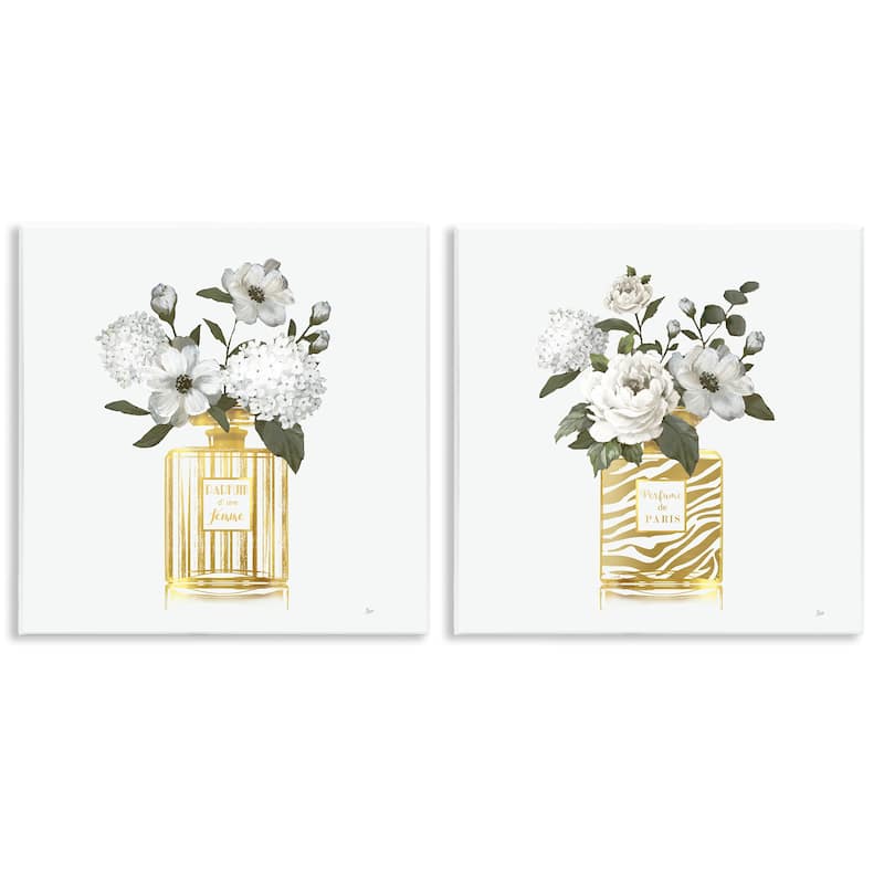 Stupell Glam Detailed Perfume Bouquets Wall Plaque Art Design By Nan (Set of 2) - 12 x 12