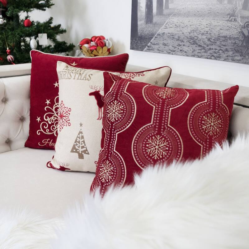 Holiday Embroidered Velvet Throw Pillow with Insert 20x20