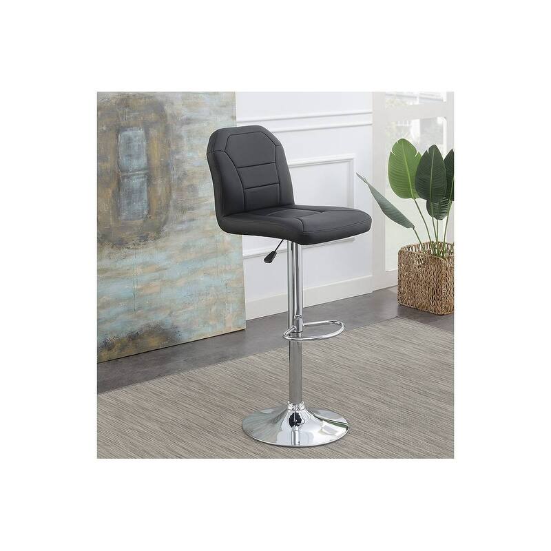 Adjustable Bar Stool Chair Black Faux Leather Clean Lines Seat Chrome Base Modern Set Of 2 Chairs / Bar Stool Dining Kitchen