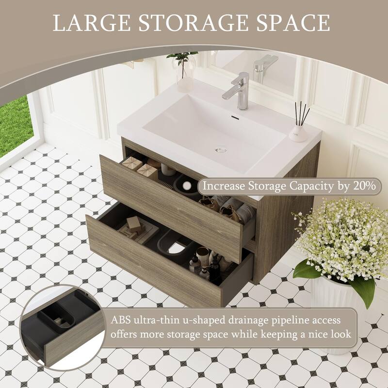 30" Wall-Mounted Bathroom Vanity with Resin Sink - Floating Bathroom Cabinet with Soft-Close Hinges,Floating Vanity Cabinet