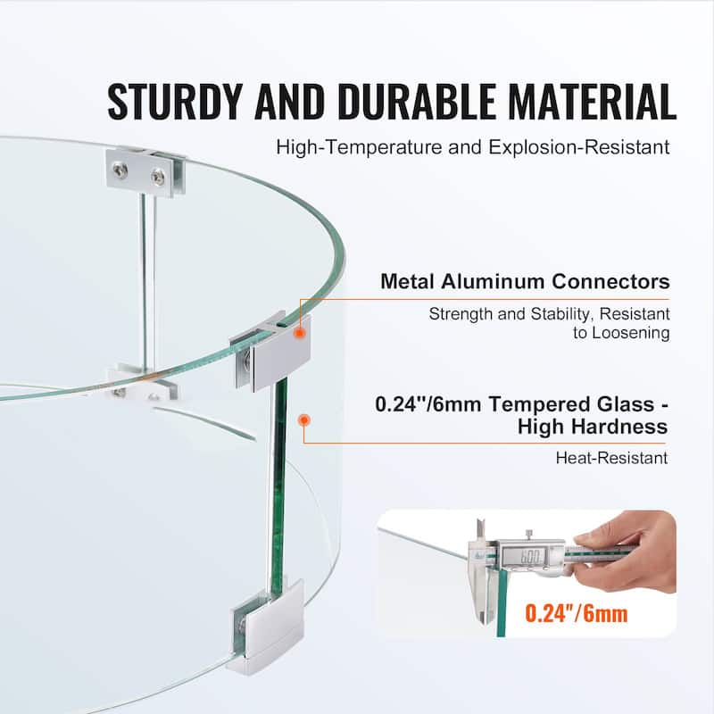 Tempered Glass Flame Guard for Fire Pit Round Wind Shield Outdoor Use