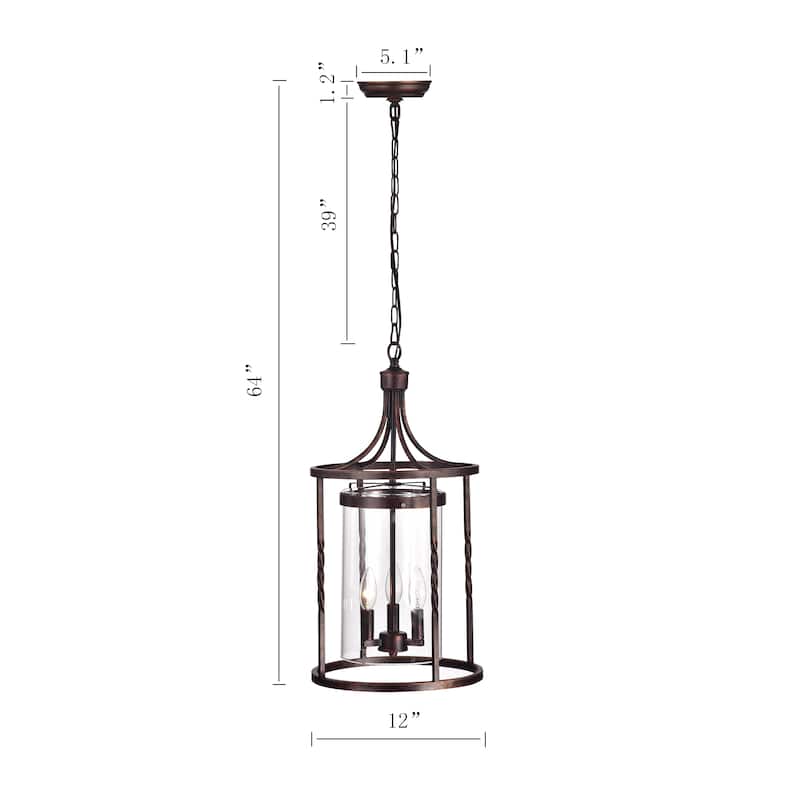 Augusta 3-Light Lantern Square Pendant For Dining/Bedroom, Hallway