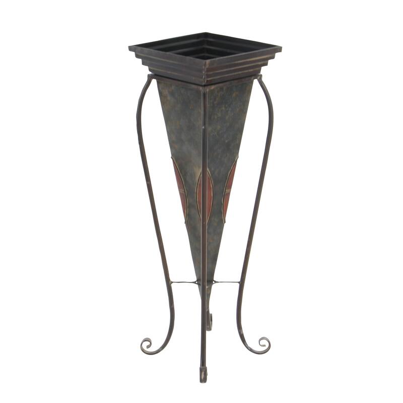 Metal Planter with Scroll Stand - Set of 2 Brown - Roche River Decor - 10"W x 10"L x 30"H