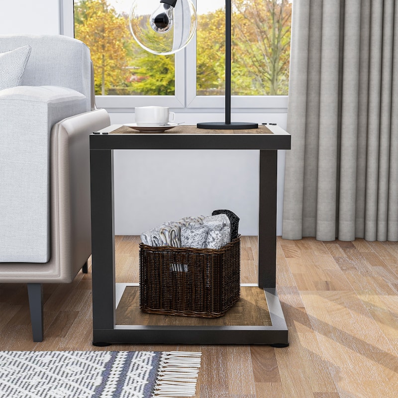 Farrow Rustic Dark Walnut and Sand Black 22-inch 1-Shelf Side Table by Furniture of America