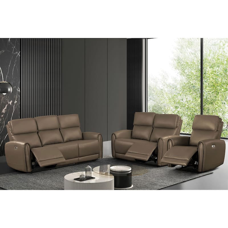 Furniture of America Elente Modern 3-Piece Faux Leather Power Recline Sofa Set with USB Ports - Light Brown