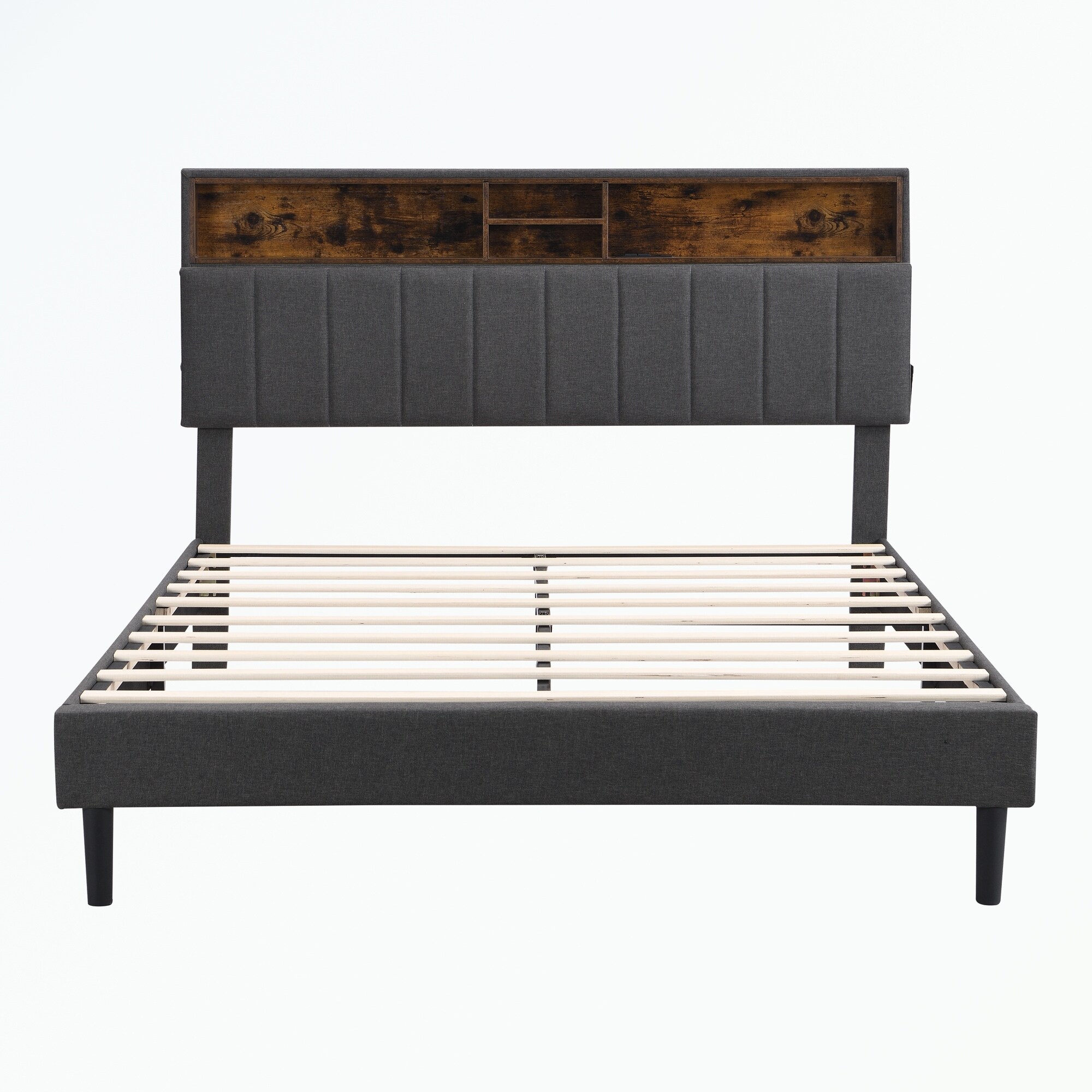 Queen Size Platform Bed with Storage Headboard and USB Port