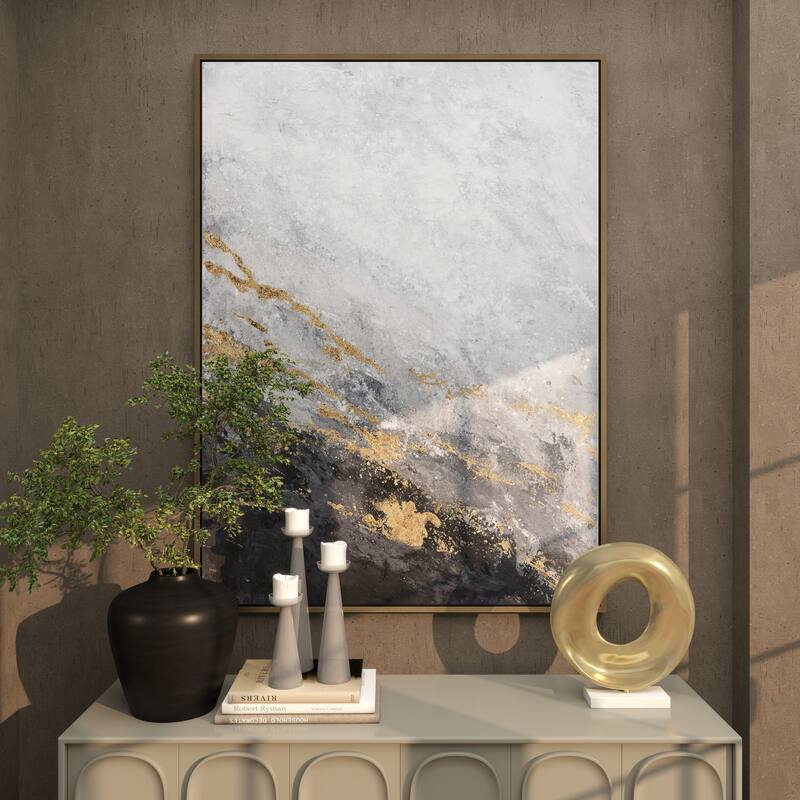 Canvas Leaf Living Room Framed Wall Art with Silver Frame