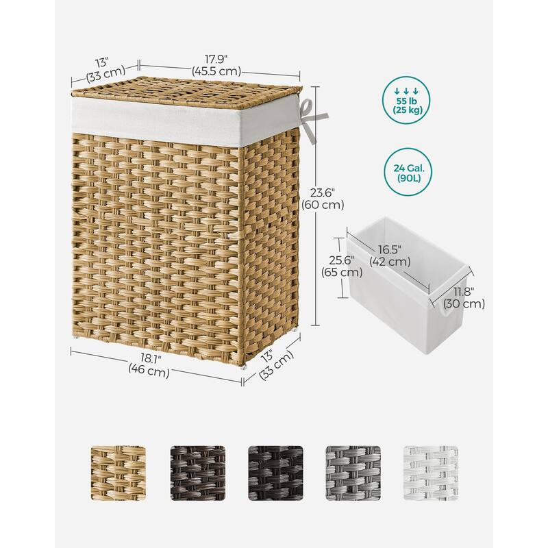 Handwoven Laundry Hamper, 23.8 Gal (90L) Synthetic Rattan Clothes Laundry Basket with Lid and Handles,Removable Liner Bag