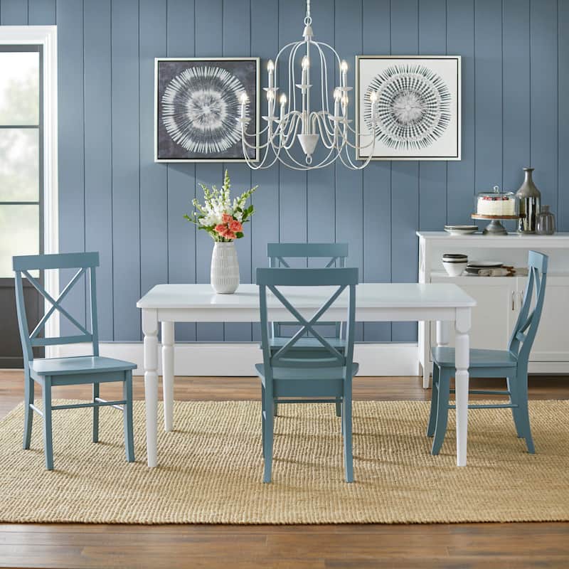 Simple Living 5-piece Albury Cross Back Dining Set - White Table/Blue Chairs