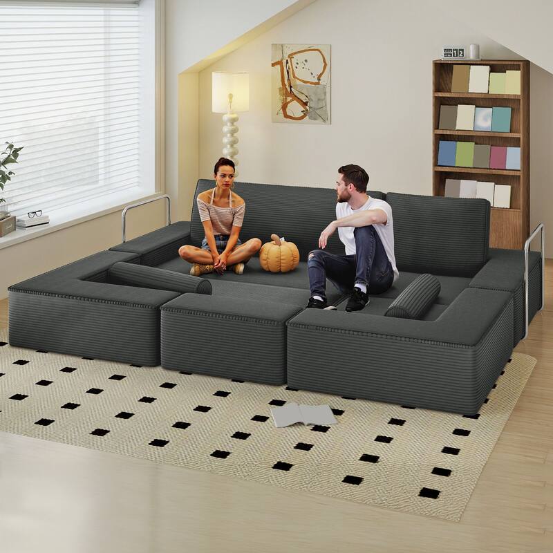103.5" Convertible Cloud Sectional Couch, Comfy Corduroy Sectional Sofa with Deep Seat & High Pillows