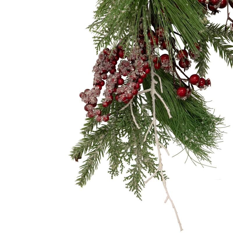 28" Frosted Red Berries Pine Cones Artificial Christmas Teardrop Swag