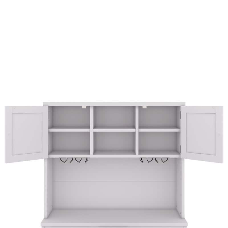 Farmhouse Home Bar Wine Storage Cabinet, Buffet Sideboard Kitchen Pantry with Adjustable Shelves, Drawers & Wine Glass Racks