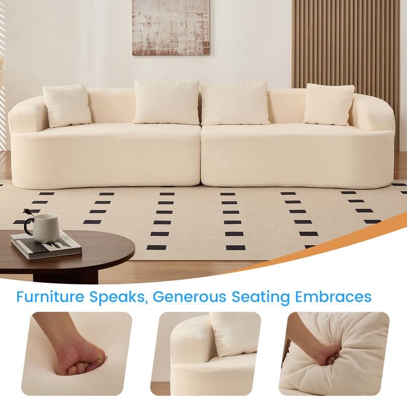 Mixoy 112" Curved Modular Sectional Sofa in Chenille Fabric Modern Minimalist Design Compressed No Assembly Required