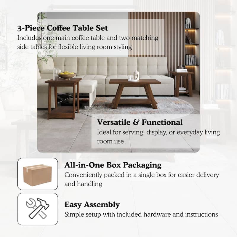 CraftPorch 3-Pieces Coffee Table Set