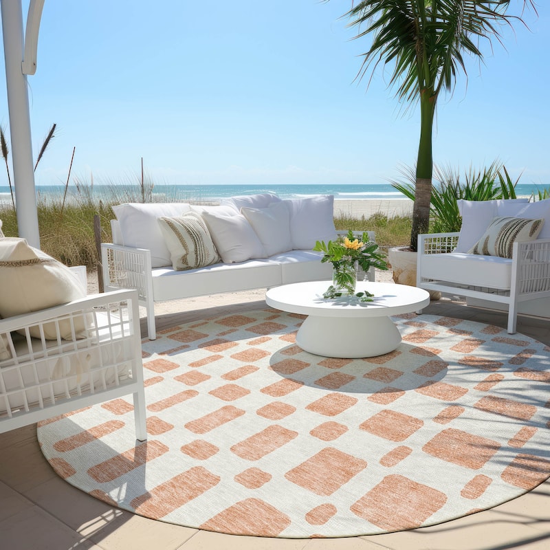 Machine Washable Indoor/ Outdoor Chantille Geo Contemporary Rug - Peach - 8' x 8'