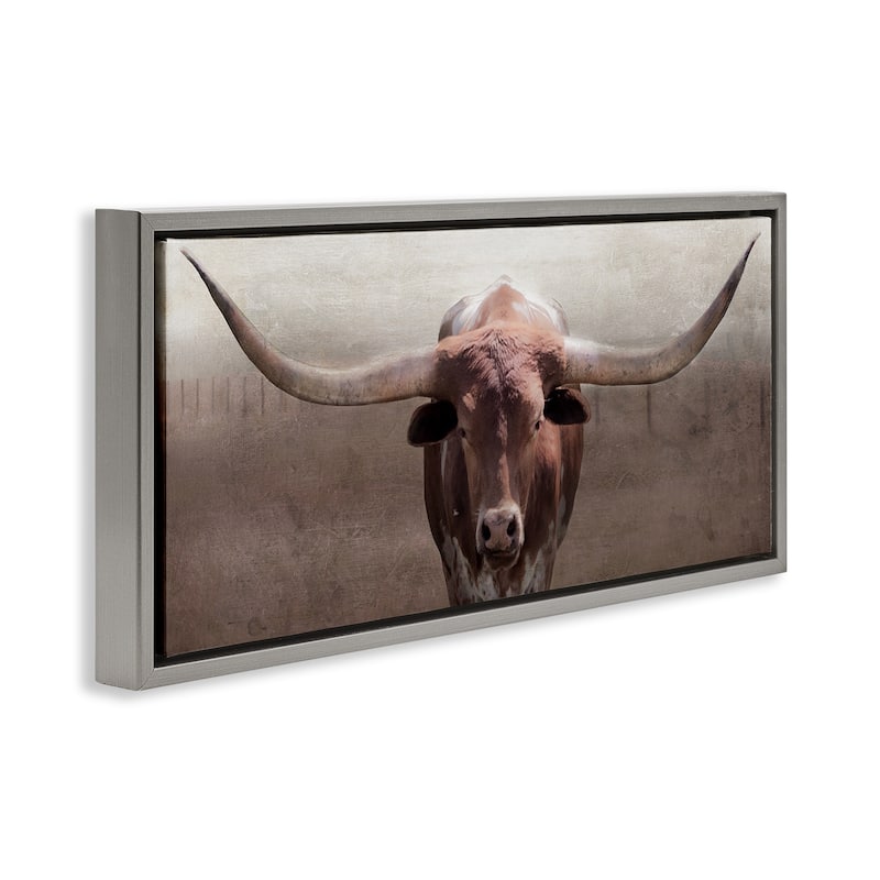 Stupell Rustic Western Longhorn Framed Floater Canvas Wall Art Design By Carol Robinson