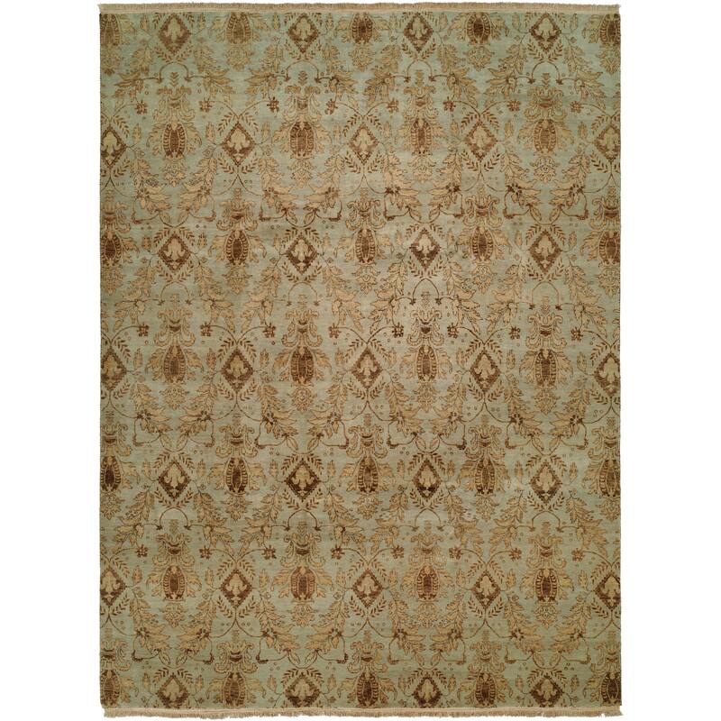 Transitional Red Hand-Knotted Wool Area Rug