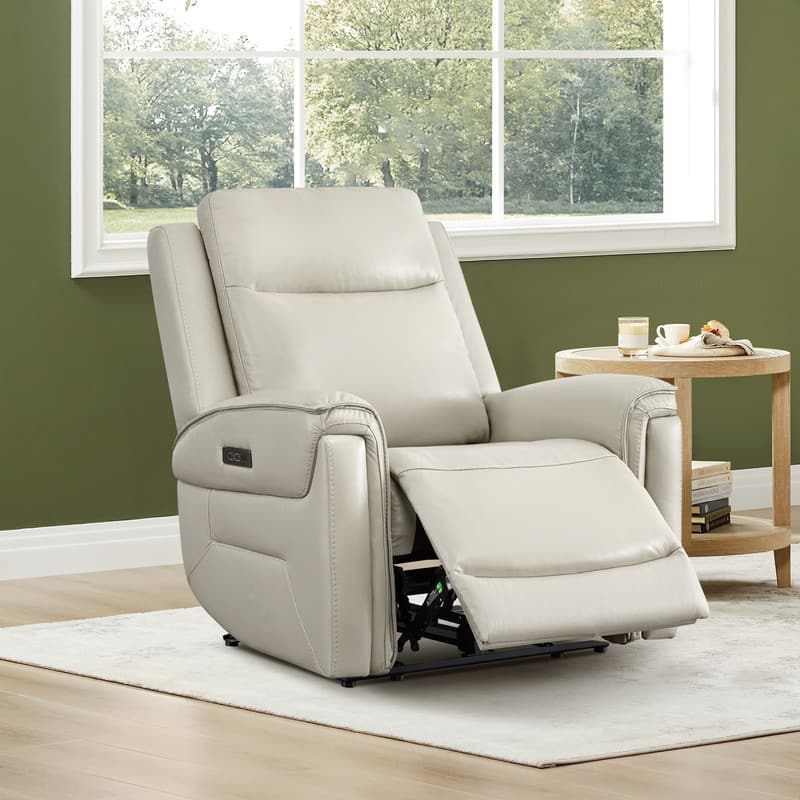 Spruce & Spring Dual Motors Genuine Leather Zero Gravity Recliner with Power Headrest - Light Grey