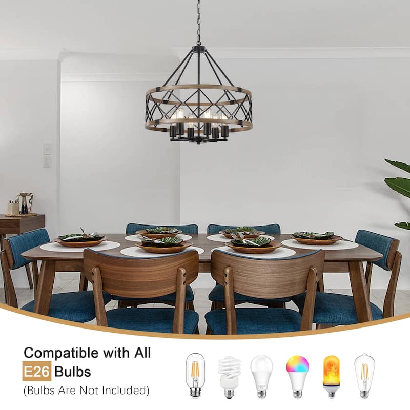 6- Light Dimmable Classic Geometric Drum Chandelier for Foyer Kitchen Island Living Room - N/A