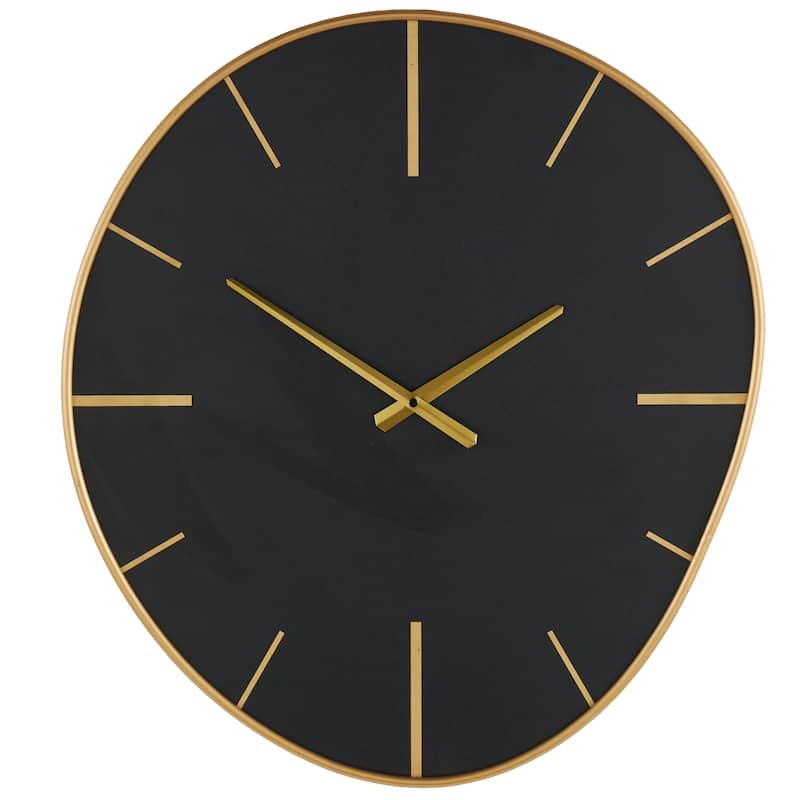 Wooden Wavy Decorative Wall Clock with Gold Hands and Markers - Black - Roche River Decor - Black