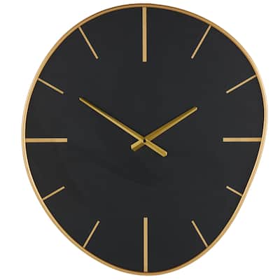 Wooden Wavy Decorative Wall Clock with Gold Hands and Markers - Black - Roche River Decor