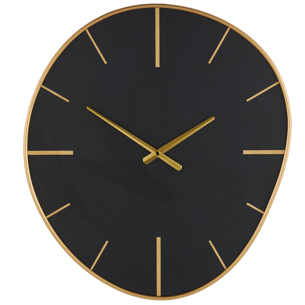 Wooden Wavy Decorative Wall Clock with Gold Hands and Markers - Black - Roche River Decor