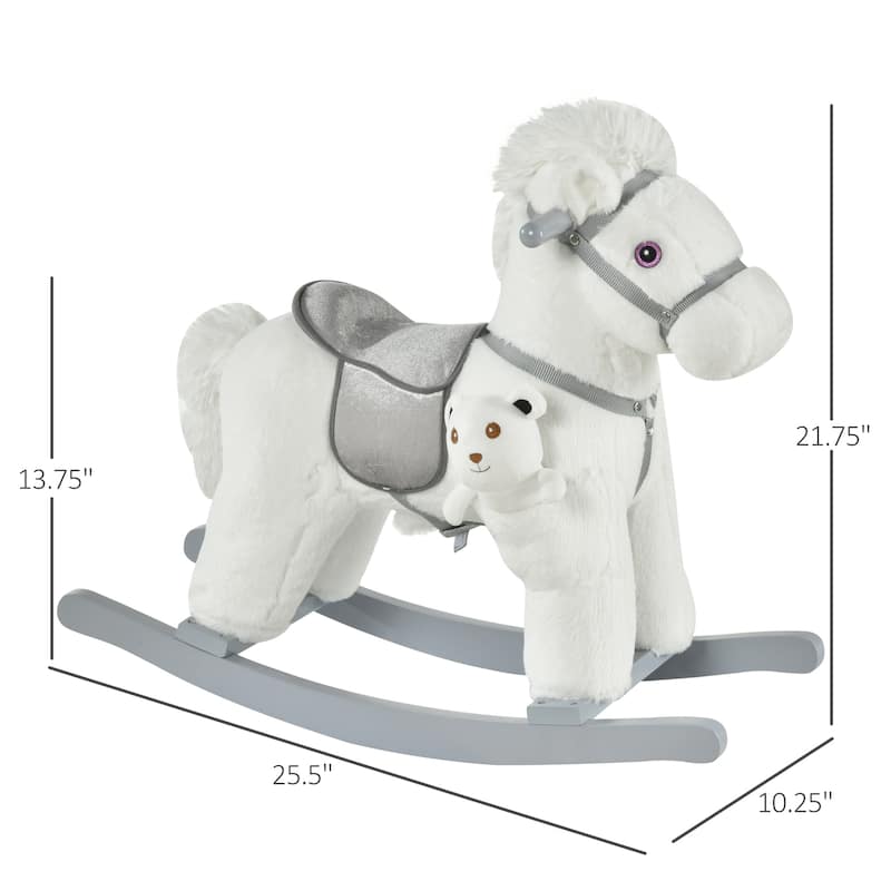 Plush Rocking Horse with Bonus Bear Toy and Sound for Toddlers Wooden Base - 25.5" L x 10.25" W x 21.75" H