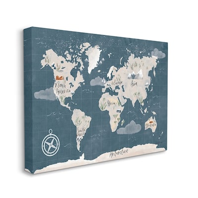 Stupell Vintage Blue World Map Nautical Cloud Details Canvas Wall Art Design By Becky Thorns