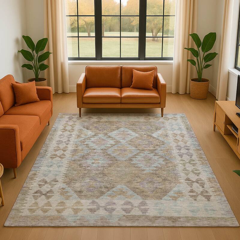 Premium Washable Super Soft Traditional Global Mayfield Rug - Khaki - 8' x 10'