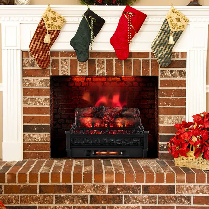 Gymax 20'' Infrared Quartz Electric Fireplace Heater W/ Pinewood Ember