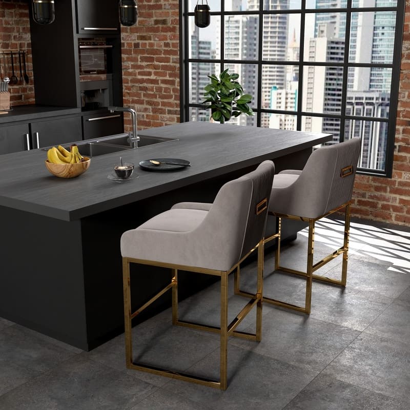 SEYNAR Mid-Century Modern Low-Back Velvet Bar Stools with Metal Frame (set of 2)