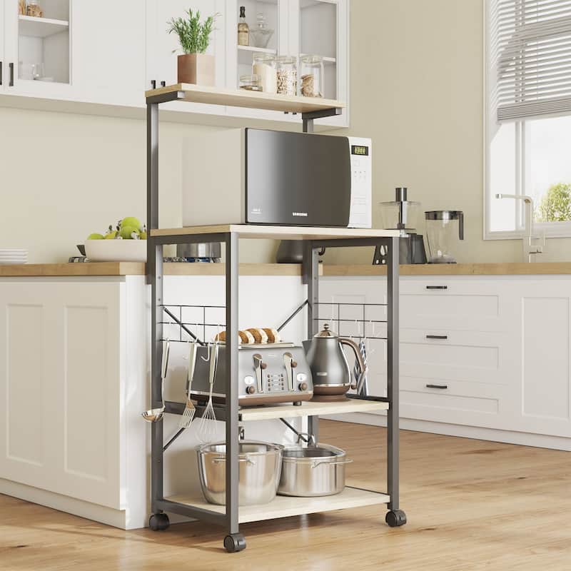 Kitchen Bakers Rack with Storage Shelves &USB Outlets, Microwave Oven Stand Kitchen Shelf Organizer