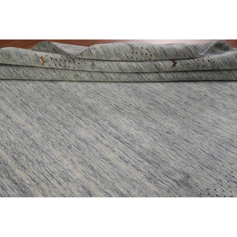 Ivory & Blue Gabbeh Oriental Area Rug Handmade Wool Carpet - 9'1"x 11'10"