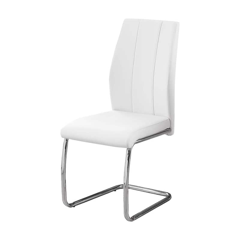 Modern Upholstered Dining Chairs - Set of 2, White PU Leather Chrome Accent Living Room Chair - 38.75