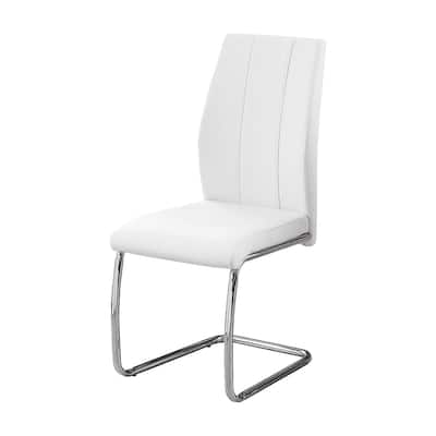Modern Upholstered Dining Chairs - Set of 2, White PU Leather Chrome Accent Living Room Chair - 38.75