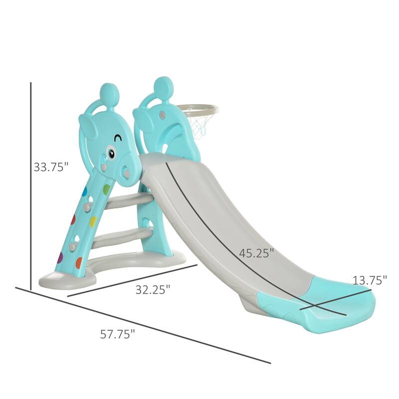2 in 1 Kids Slide with Hoop Foldable Deer Shaped 18M-4Y Includes Ball Pump Blue
