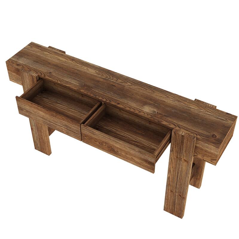 63" Long Solid Wood Console Table, Entryway Table with 2 Drawers, Sofa Table for Entrance, Hallway, Living Room