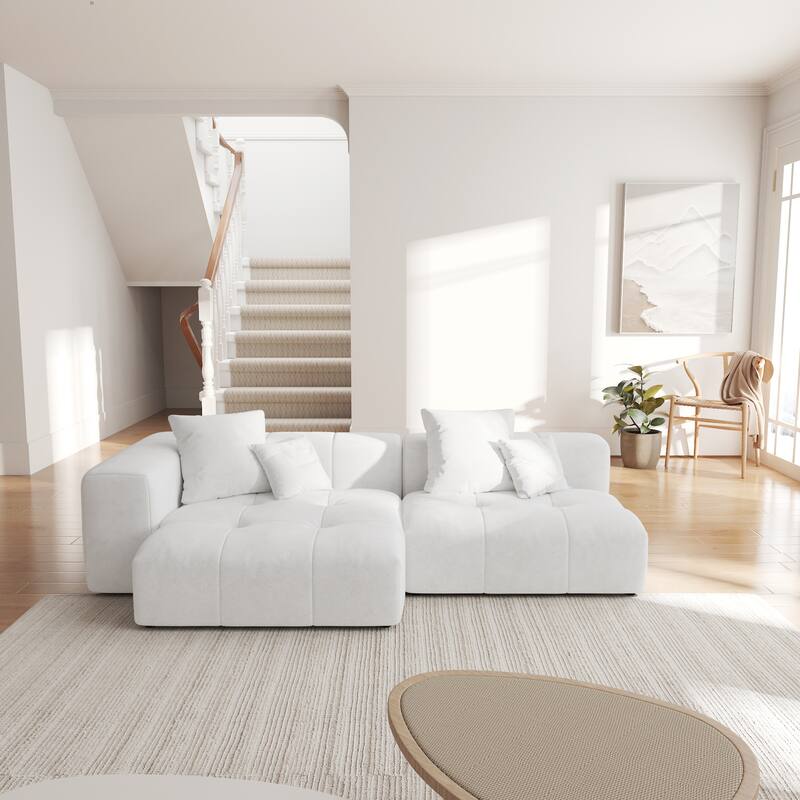 92.04" Linen Modular Sofa Chaise Sectional Sofa with Pillows
