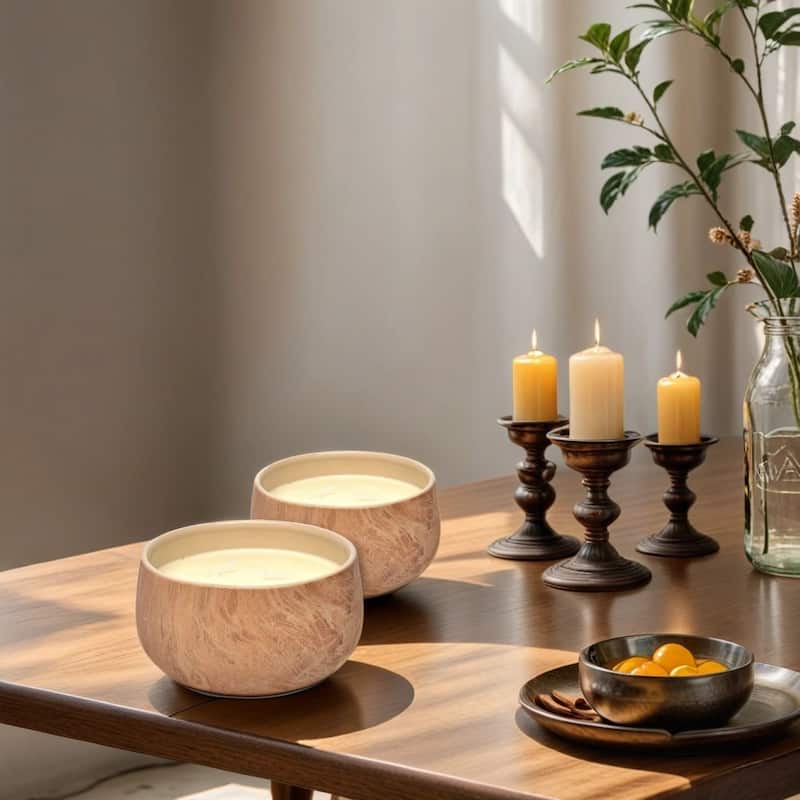 Set of Two 16 Oz Ceramic Candles with Strong Floral Scent