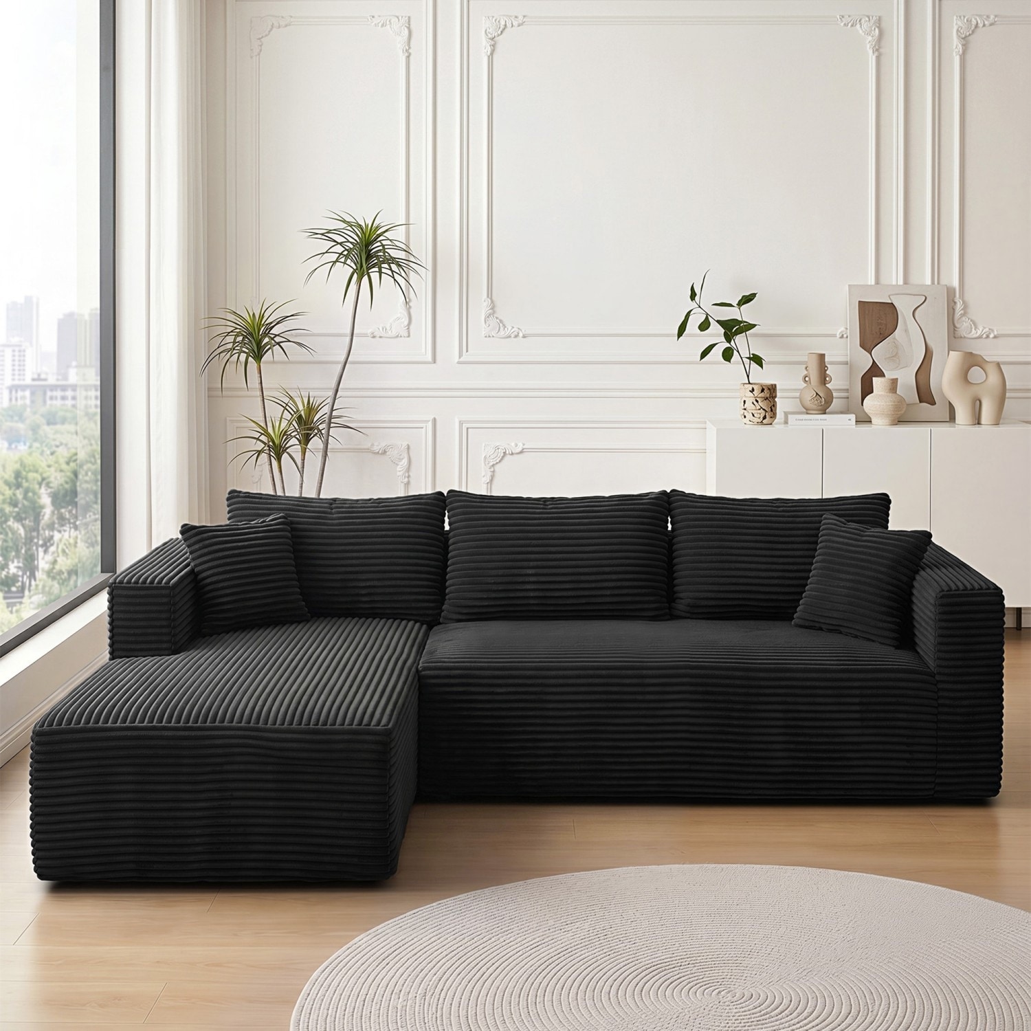 105" L-Shaped Corduroy Sectional Sofa with Chaise, No Assembly Required