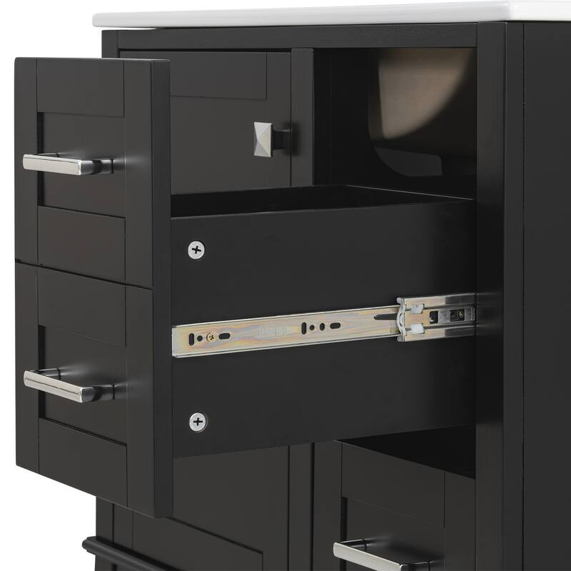 GDFStudio - Lumia Transitional Space Saving Freestanding Bathroom Vanity Cabinet with Ceramic Sink and Soft Close Storage