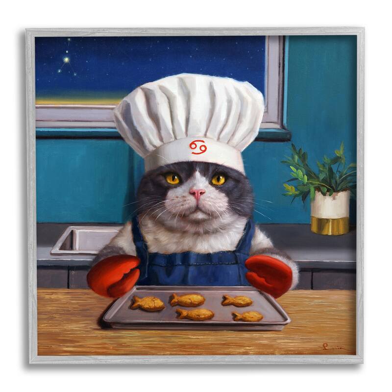 Stupell Fresh Baked Fish Cookies Cat Chef Astrological Symbol Framed Wall Art, Design by Lucia Heffernan