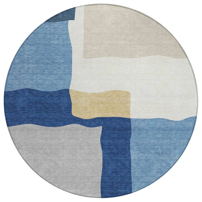 Machine Washable Indoor/ Outdoor Contemporary Blox Chantille Rug