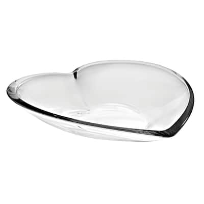 European Glass Plate- Shallow Bowl - Heart Shaped -6.75" Length - 6.75" Length