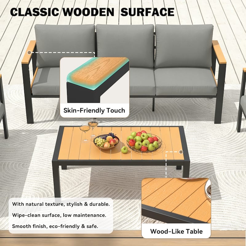 4/5/7-Piece Patio Conversation Set with Table, All-Weather Aluminum Furniture for Outdoor Living - Gray/Black