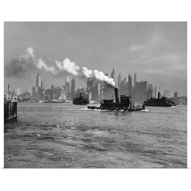 "1930's 1933 Steam Engine Tug Boat And Staten Island Ferry Boats" Poster Print - Multi
